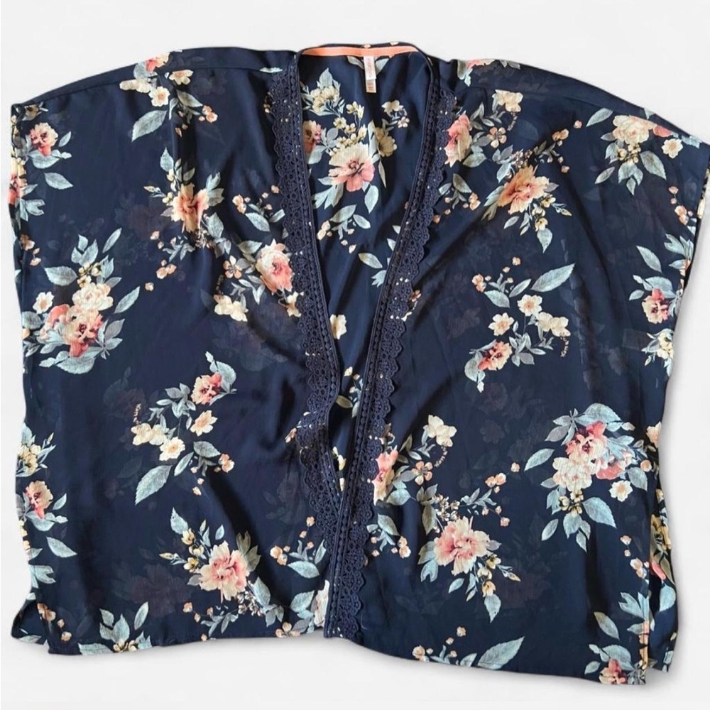 Xhilaration Navy Floral Kimono Blouse